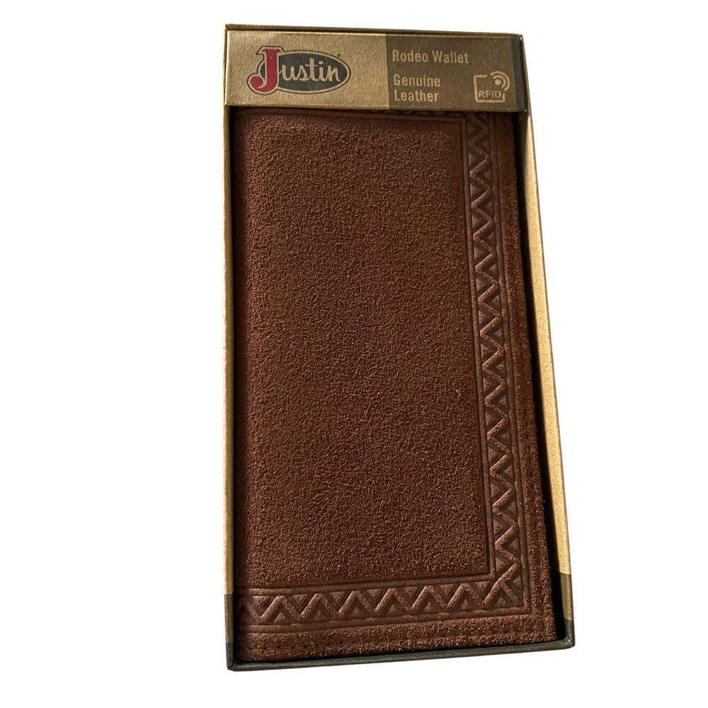 NWT Men’s JUSTIN RODEO SUEDE LEATHER RFID WALLET WITH GEOMETRIC TRIM 23093767W1
